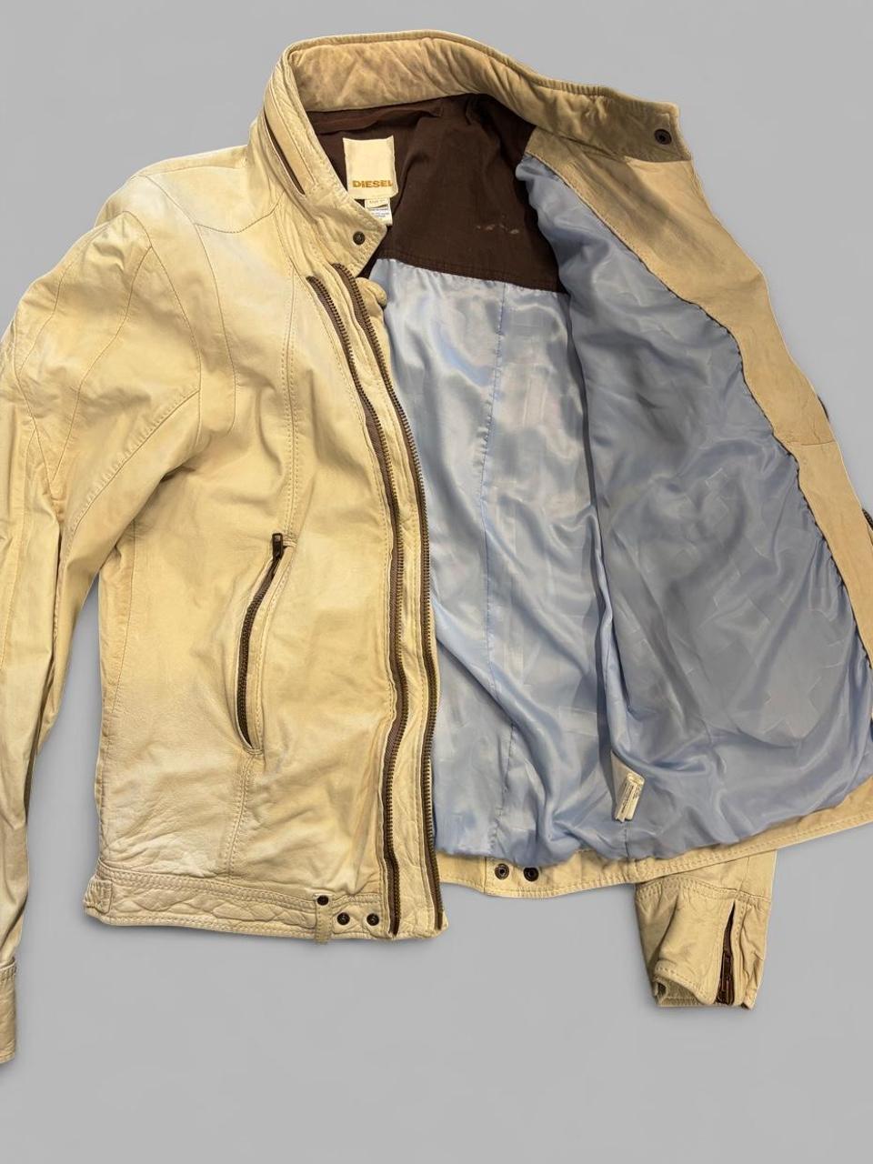 Y2K Cream Diesel Lamb Leather Biker Jacket - XL