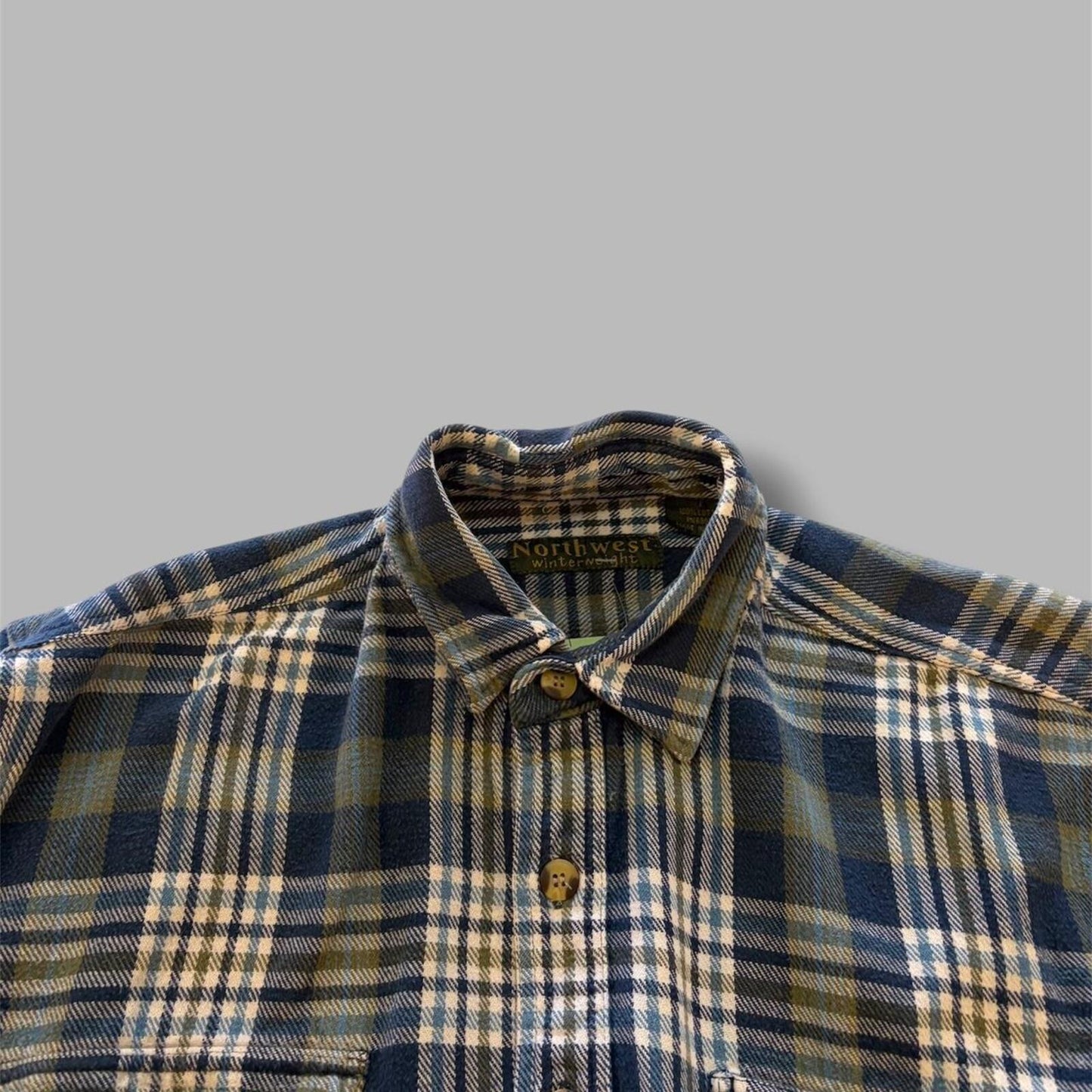 Vintage North West Navy Plaid Button Up - L