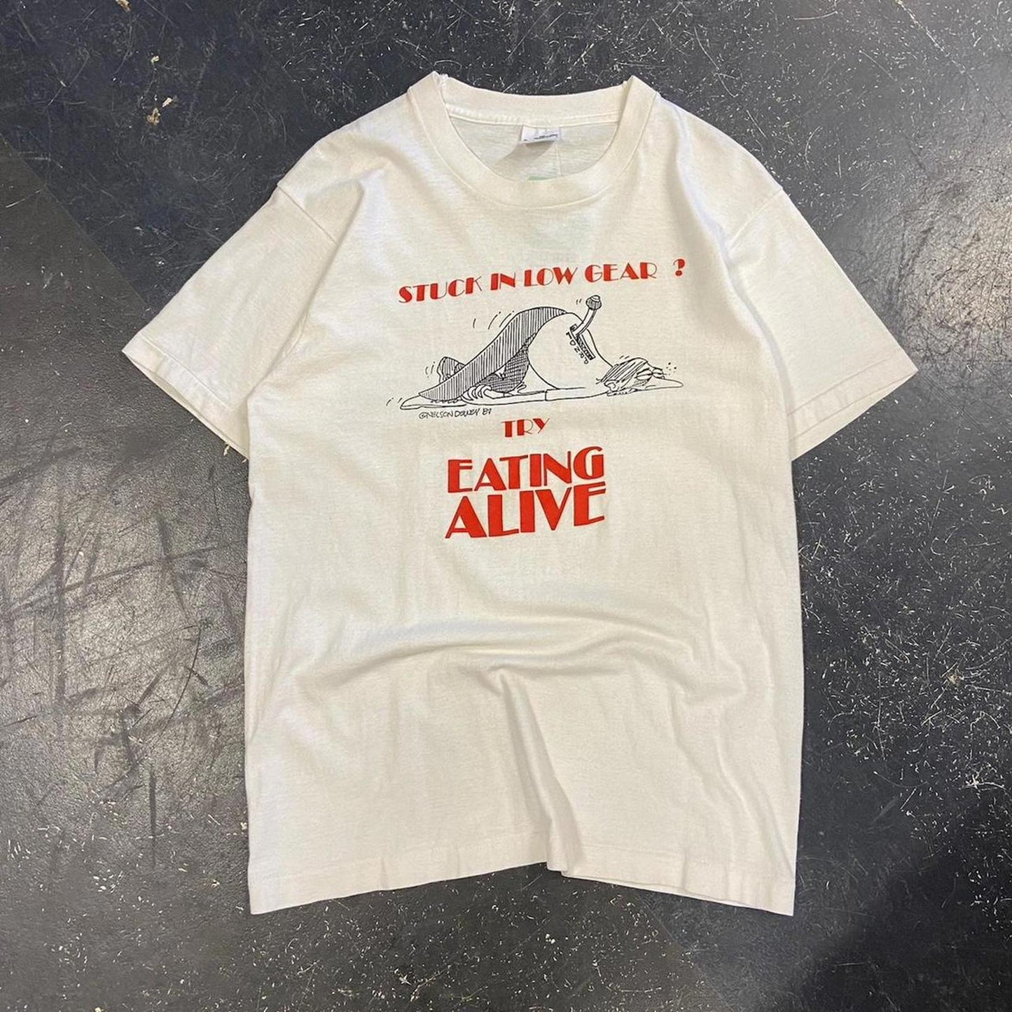 1987 Stuck in Low Gear Humour Tee - M