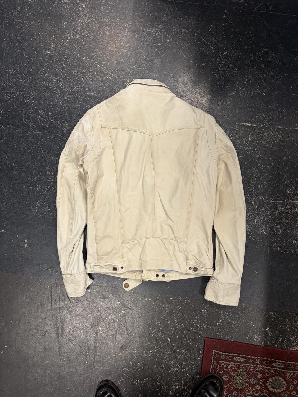 Y2K Cream Diesel Lamb Leather Biker Jacket - XL