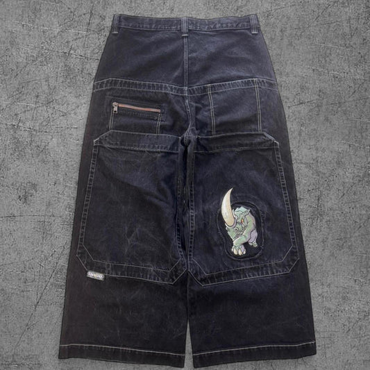 JNCO Rhino Endangered Species Jet Black Baggy Jeans - 38