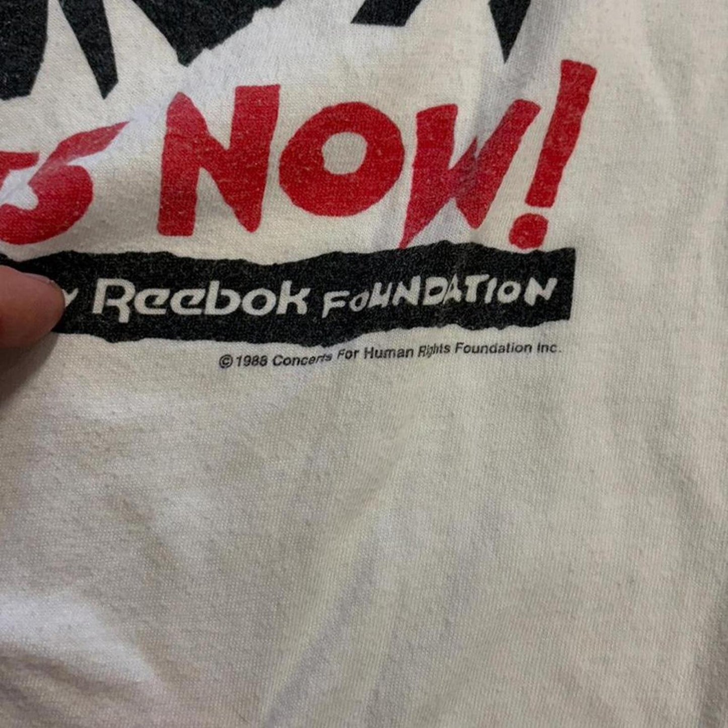 Vintage 1988 Reebok Human Rights Now Humanitarian Tour Tee - XL