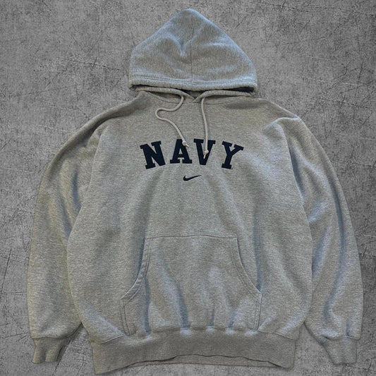 Vintage Nike Navy Centre Swoosh Hoodie - XL