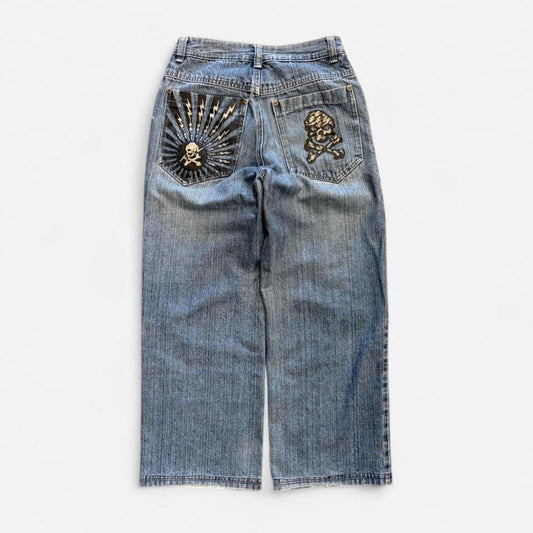 Y2K Skull Baggy Jeans - 30