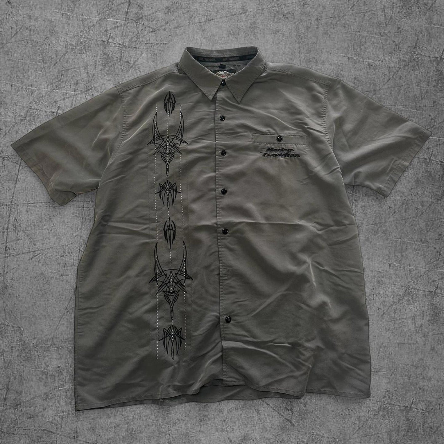 Vintage Harley Davidson Grey Tribal Button Up - XL