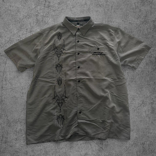Vintage Harley Davidson Grey Tribal Button Up - XL