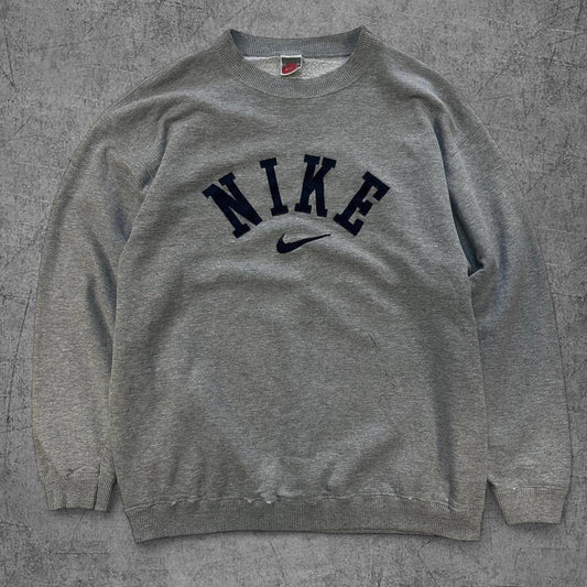 Vintage 90s Grey Nike Centre Swoosh Spellout Crewneck - XL