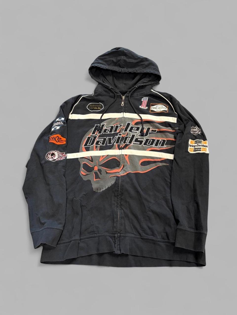 Y2K Harley Davidson Racing Zip Up AOP Hoodie - L