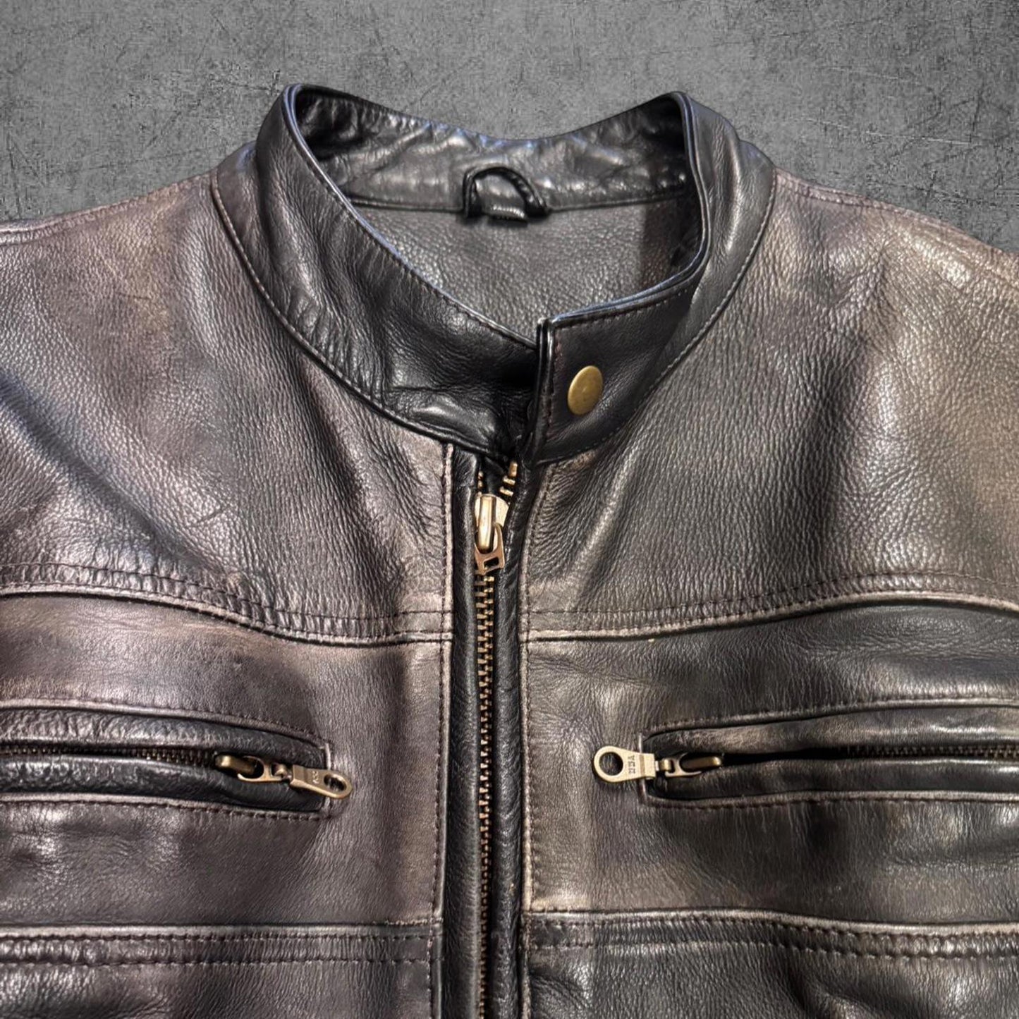 Vintage Faded Moto Biker Leather Jacket - XL