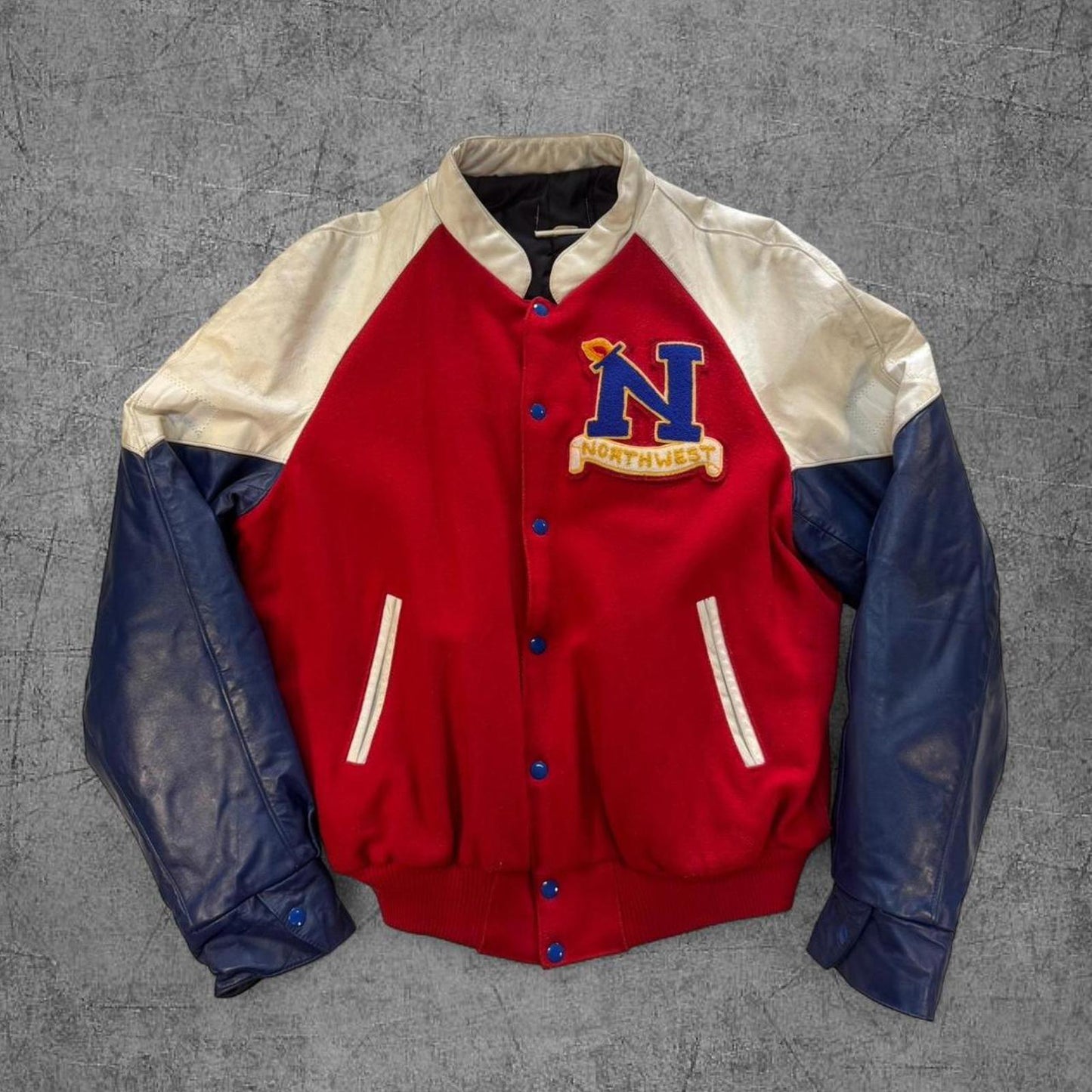 Vintage 80s Northwestern 2 Tone Leather Bomber Jacket - L