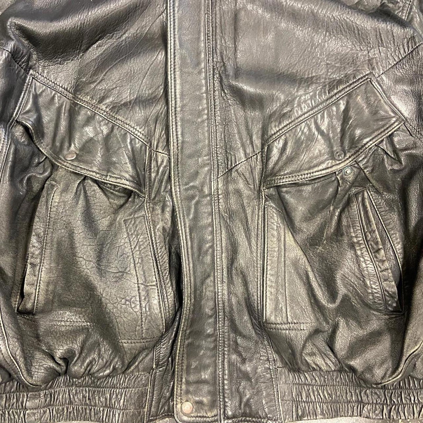 80s Faded Flight Leather Bomber Jacket - XL