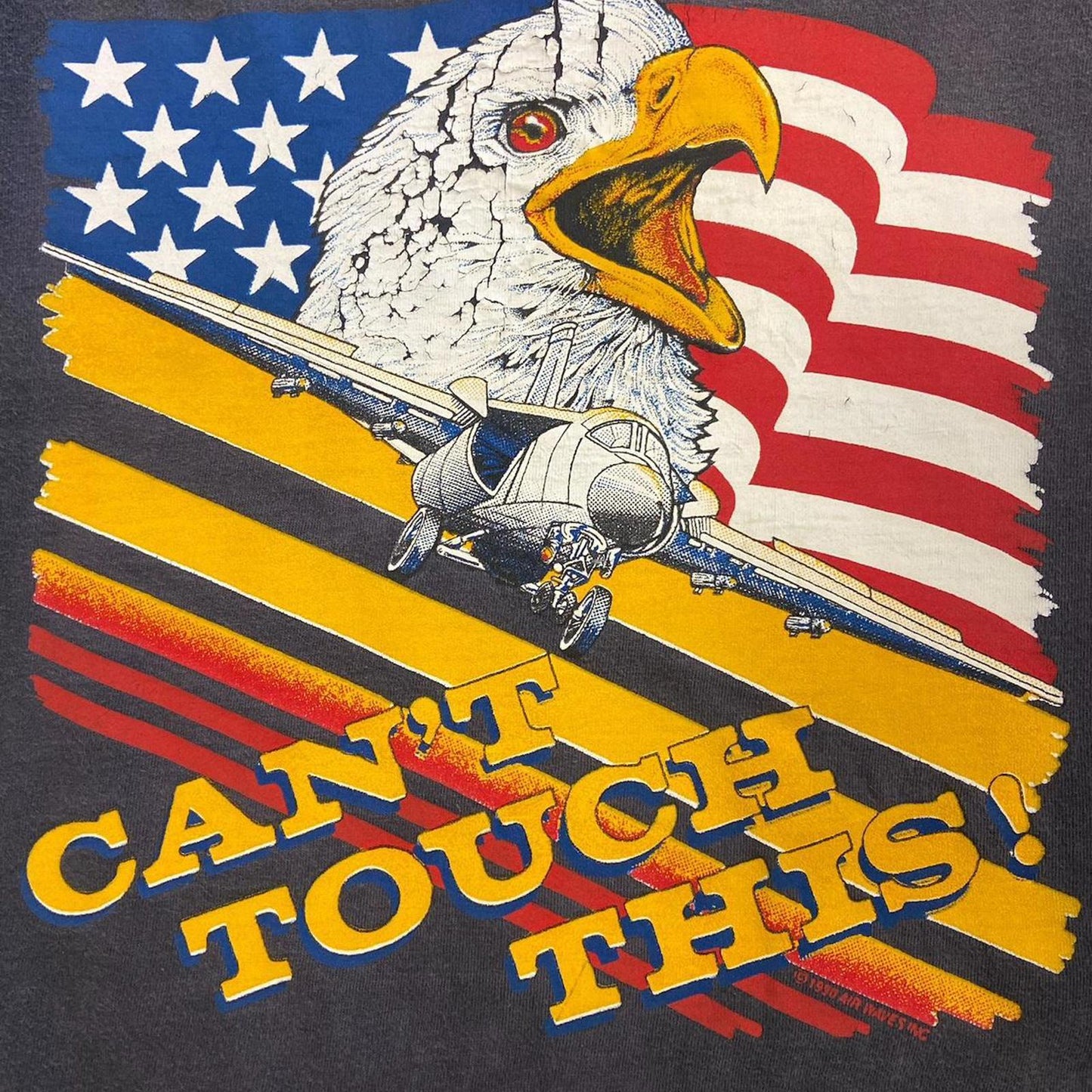 1990 Faded ‘Can’t Touch This’ Desert Storm Fighter Jet Tee - L