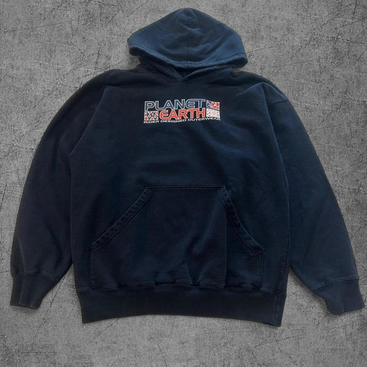 Vintage 90s Planet Earth Boarding Hoodie - L