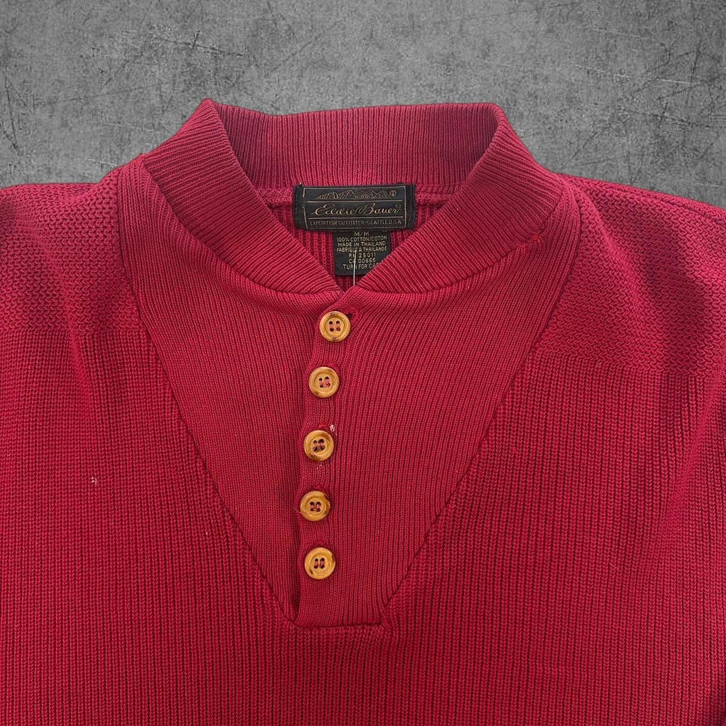 Vintage 90s Eddie Bauer 1/4 Button Red Knit - M