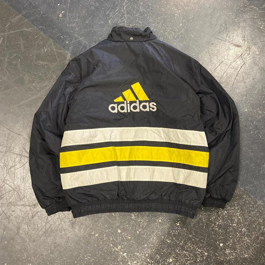 Vintage White / Yellow Adidas Puffer Jacket - L