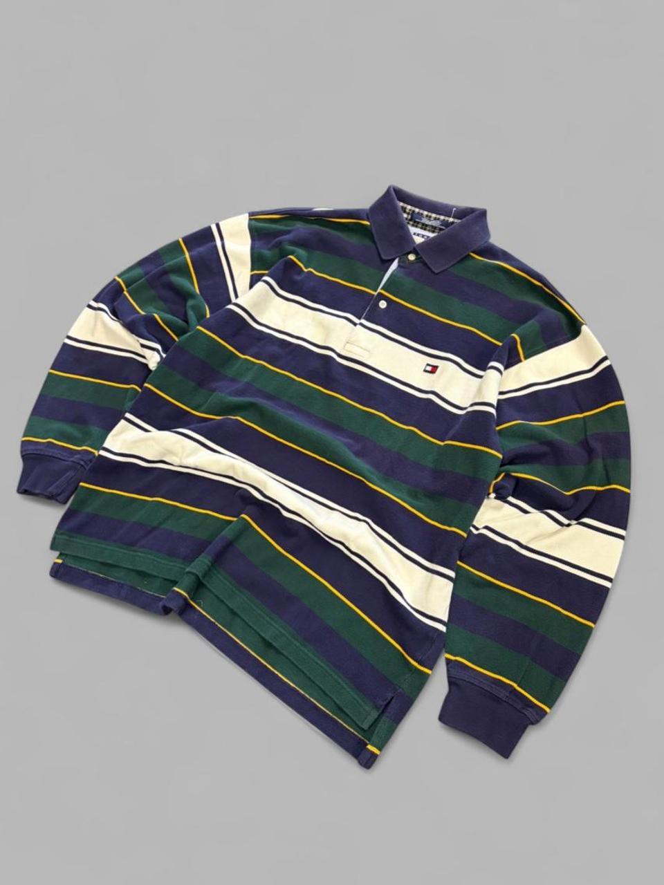 Vintage 90s Tommy Hilfiger Striped Polo Long Sleeve - L