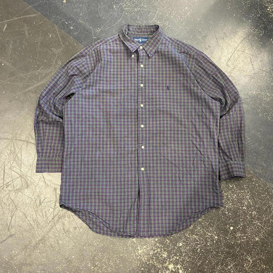 Vintage Purple / Green Polo Ralph Lauren Plaid Long Sleeve - XL