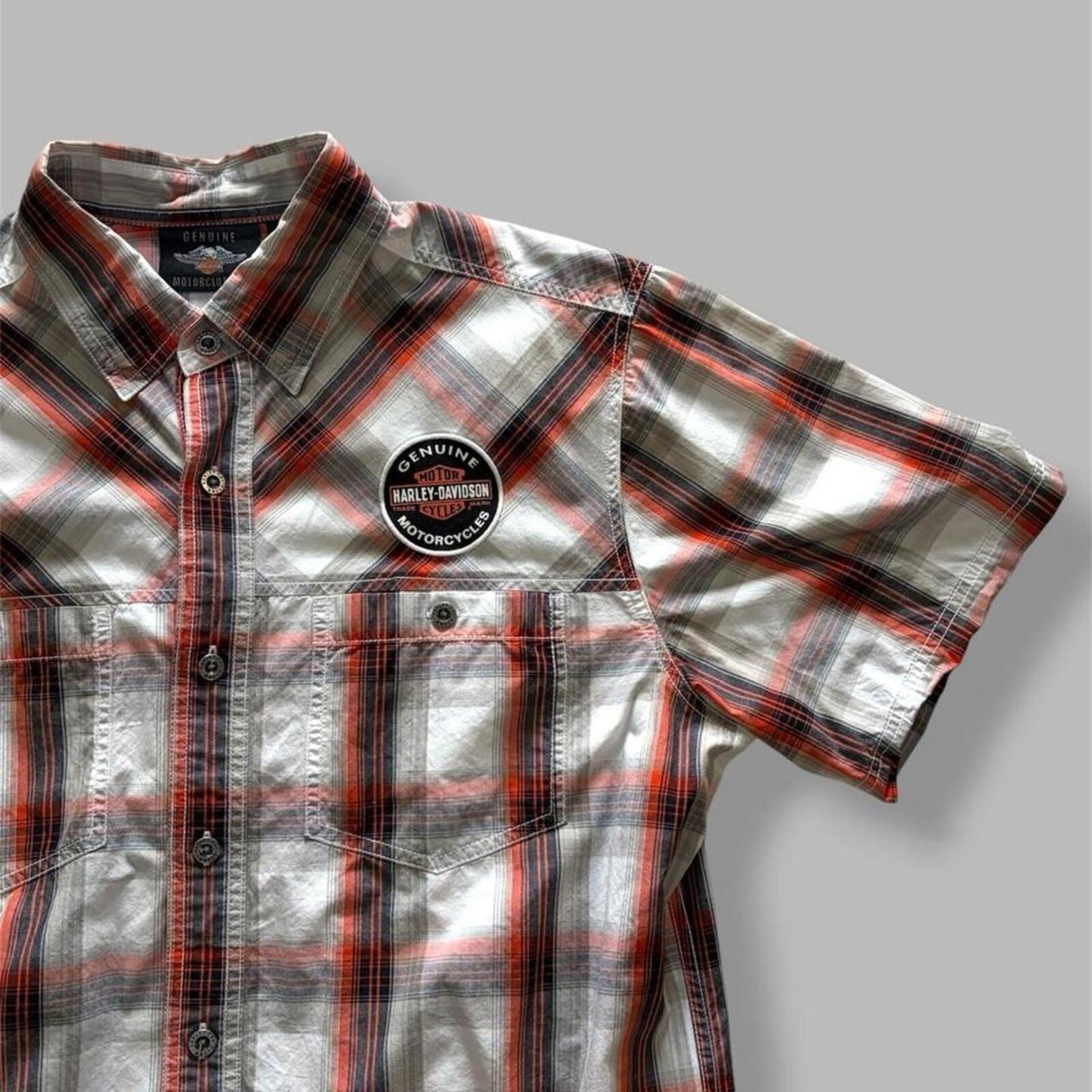 Orange/Black Harley Davidson Plaid Button Up - L