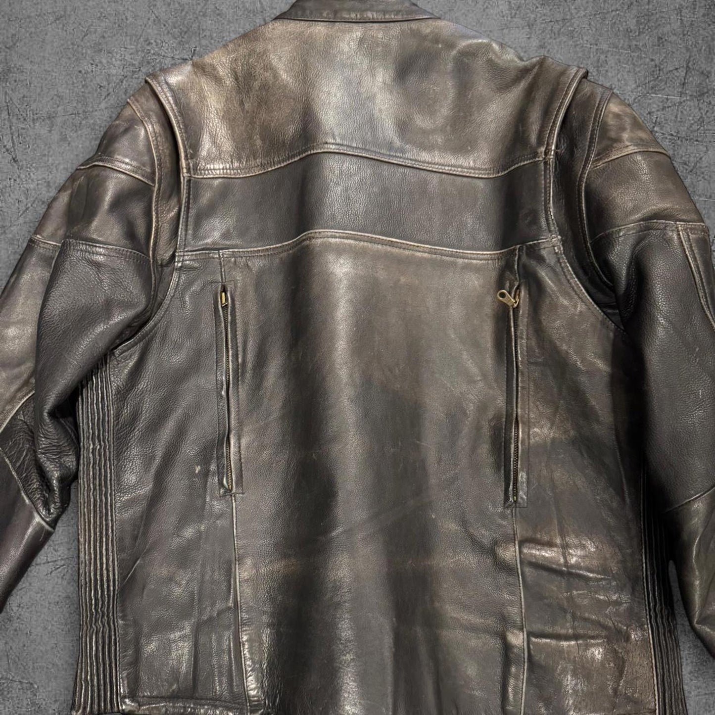 Vintage Faded Moto Biker Leather Jacket - XL