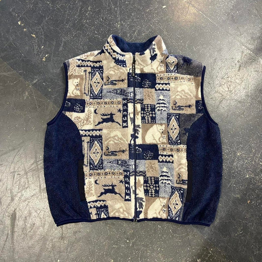 90s Tan / Navy Fleece Vest - XL