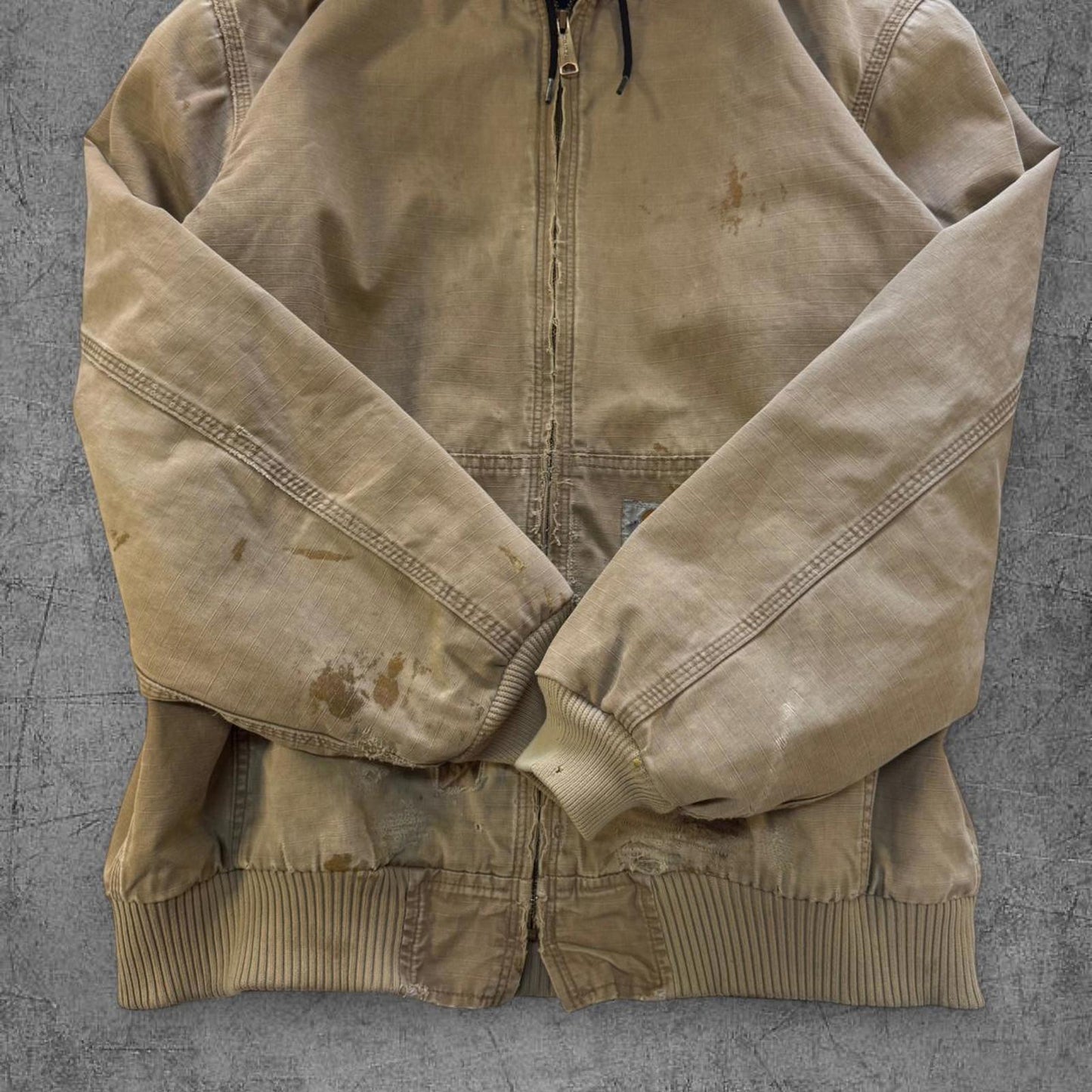 Tan Distressed Carhartt Hooded Jacket - L