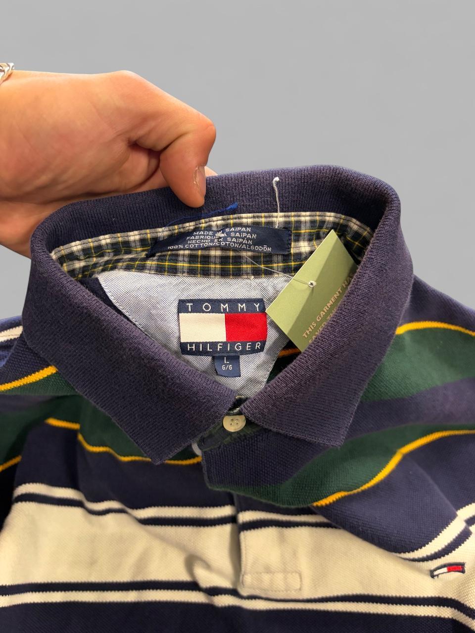 Vintage 90s Tommy Hilfiger Striped Polo Long Sleeve - L