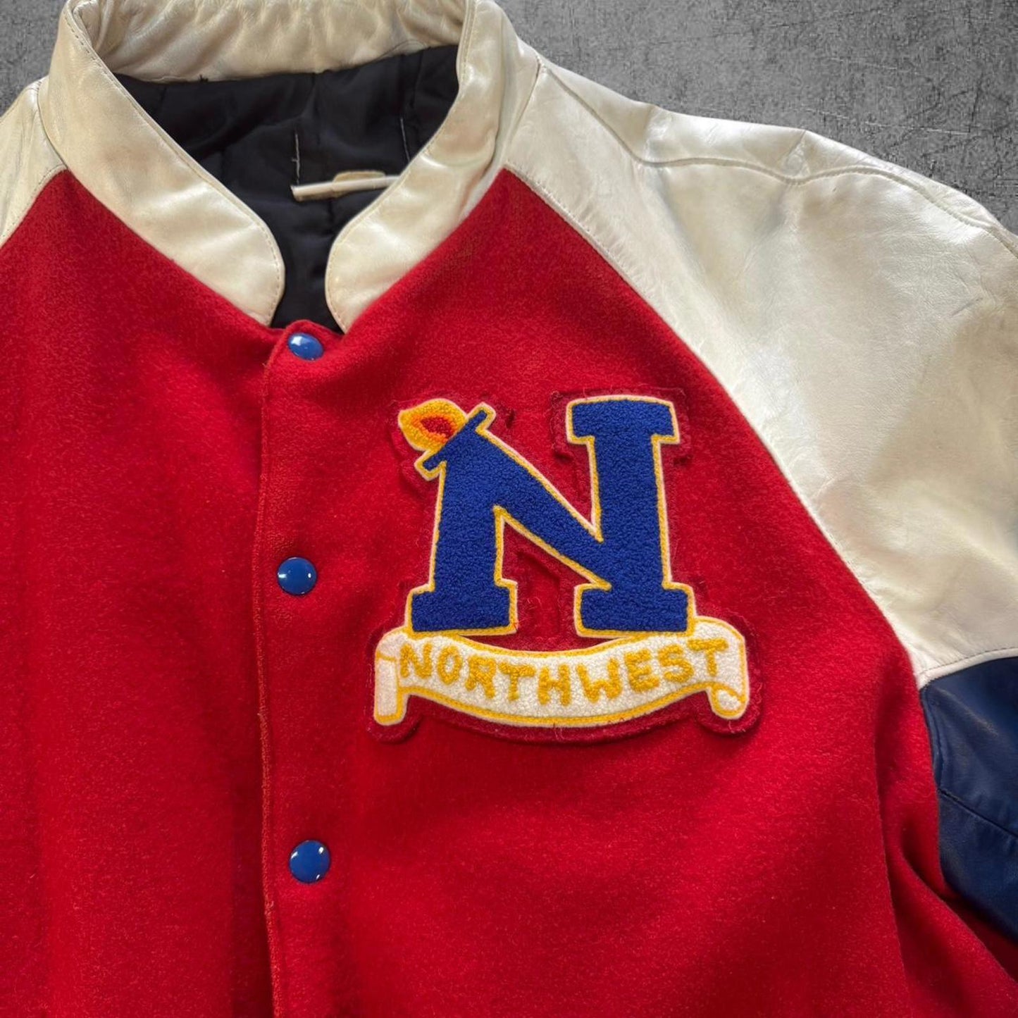 Vintage 80s Northwestern 2 Tone Leather Bomber Jacket - L