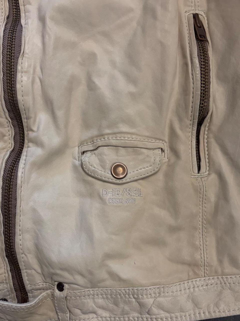 Y2K Cream Diesel Lamb Leather Biker Jacket - XL