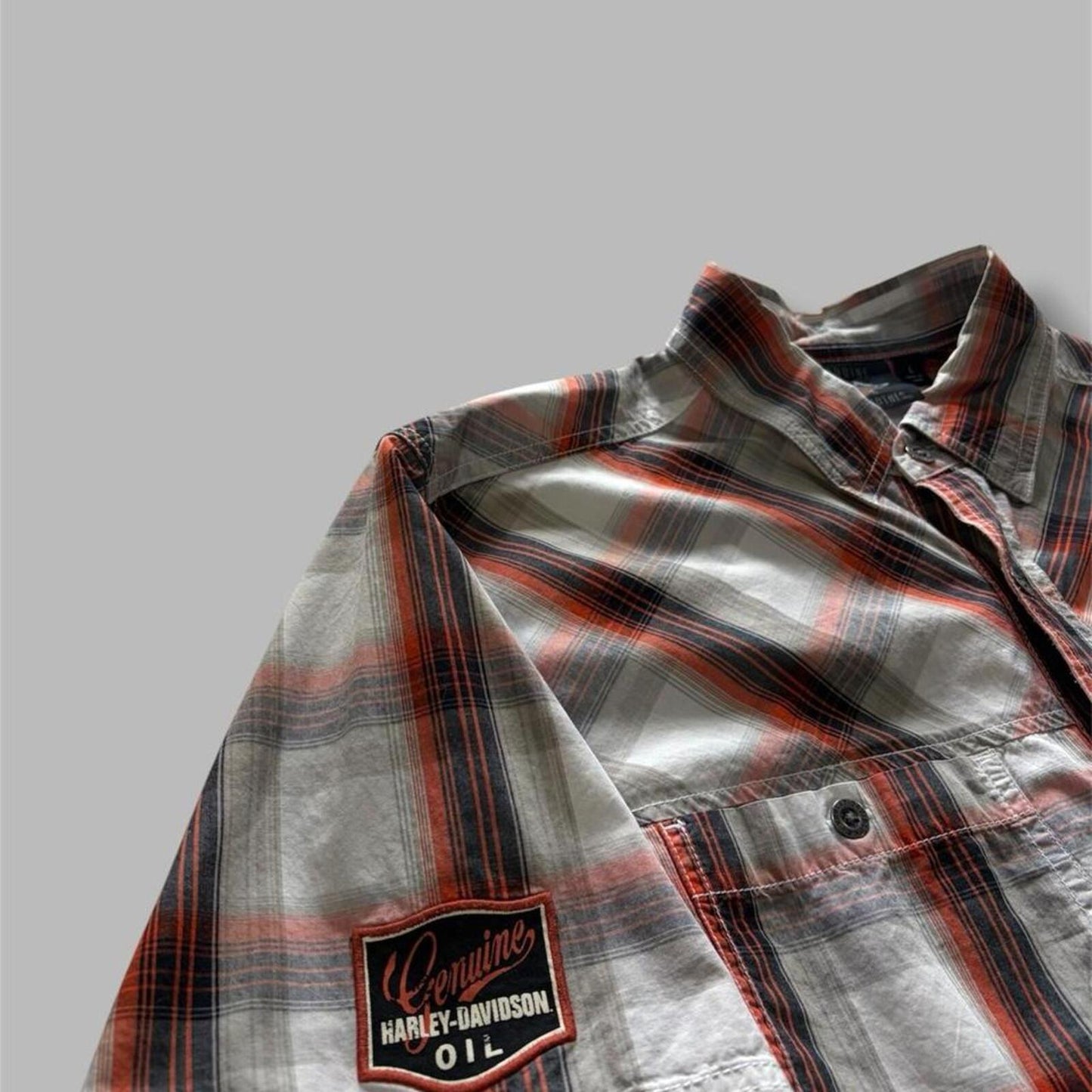 Orange/Black Harley Davidson Plaid Button Up - L