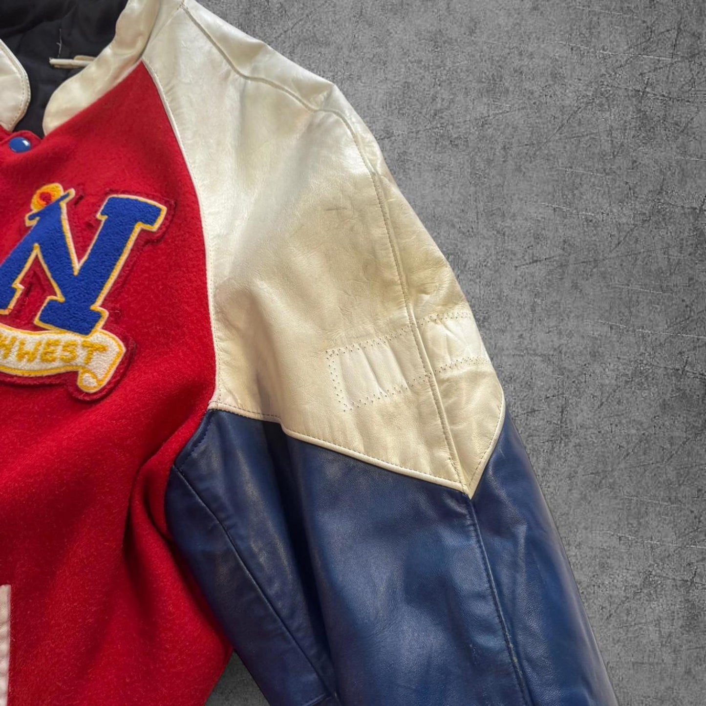 Vintage 80s Northwestern 2 Tone Leather Bomber Jacket - L