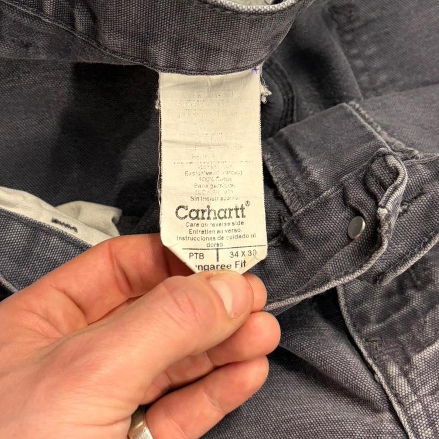 Vintage Grey Faded Carhartt Dungarees - 34