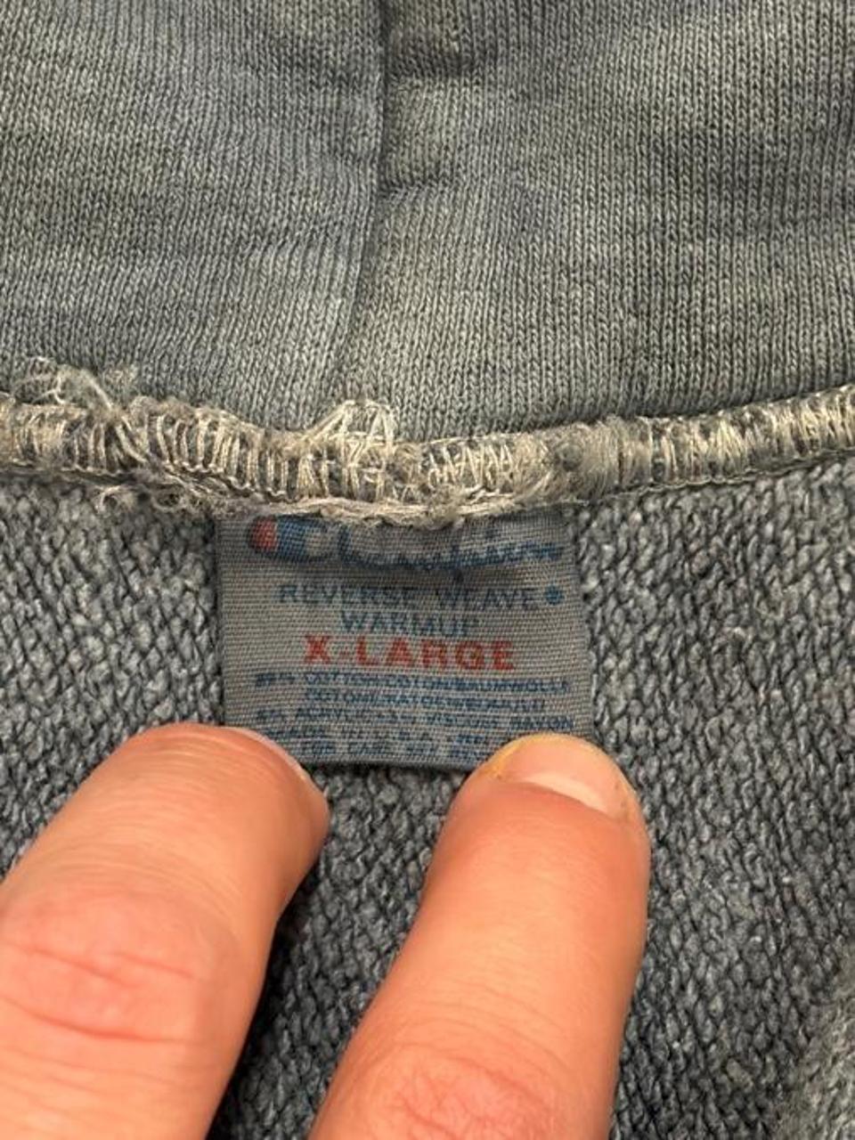 1980s Distressed Champion Reverse Weave Skidmore Hoodie - XL