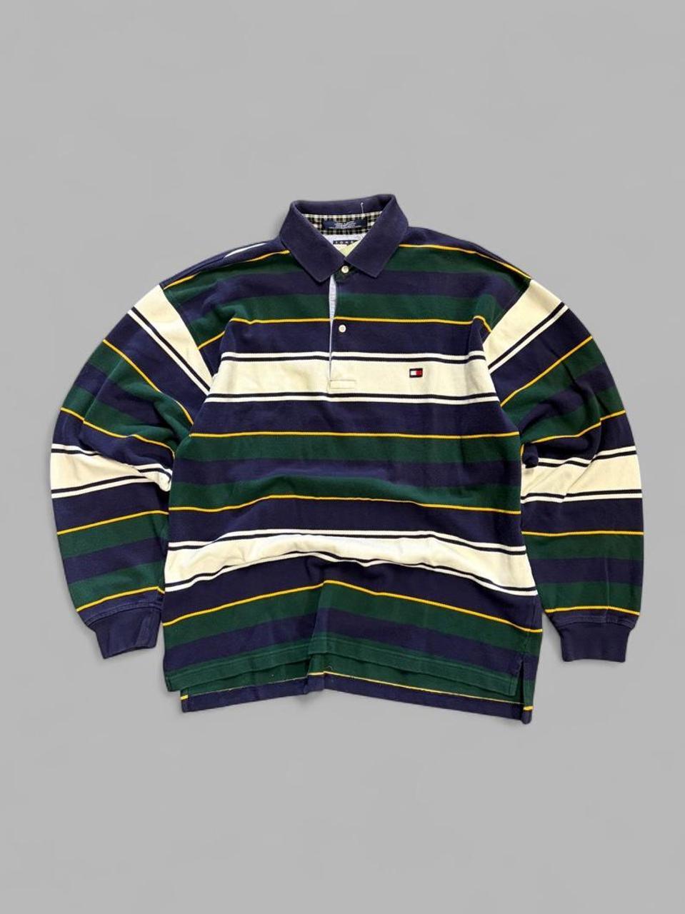 Vintage 90s Tommy Hilfiger Striped Polo Long Sleeve - L