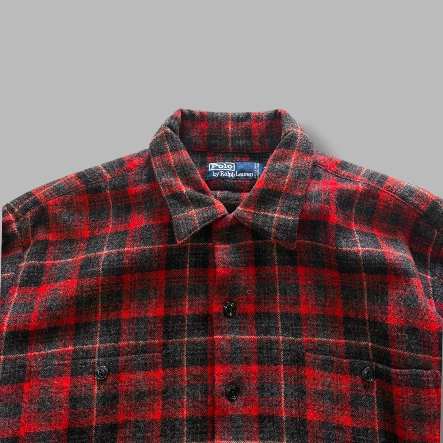 Vintage MI Canada Wool Polo Ralph Lauren Plaid Buton Up - M